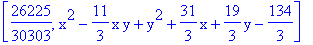 [26225/30303, x^2-11/3*x*y+y^2+31/3*x+19/3*y-134/3]